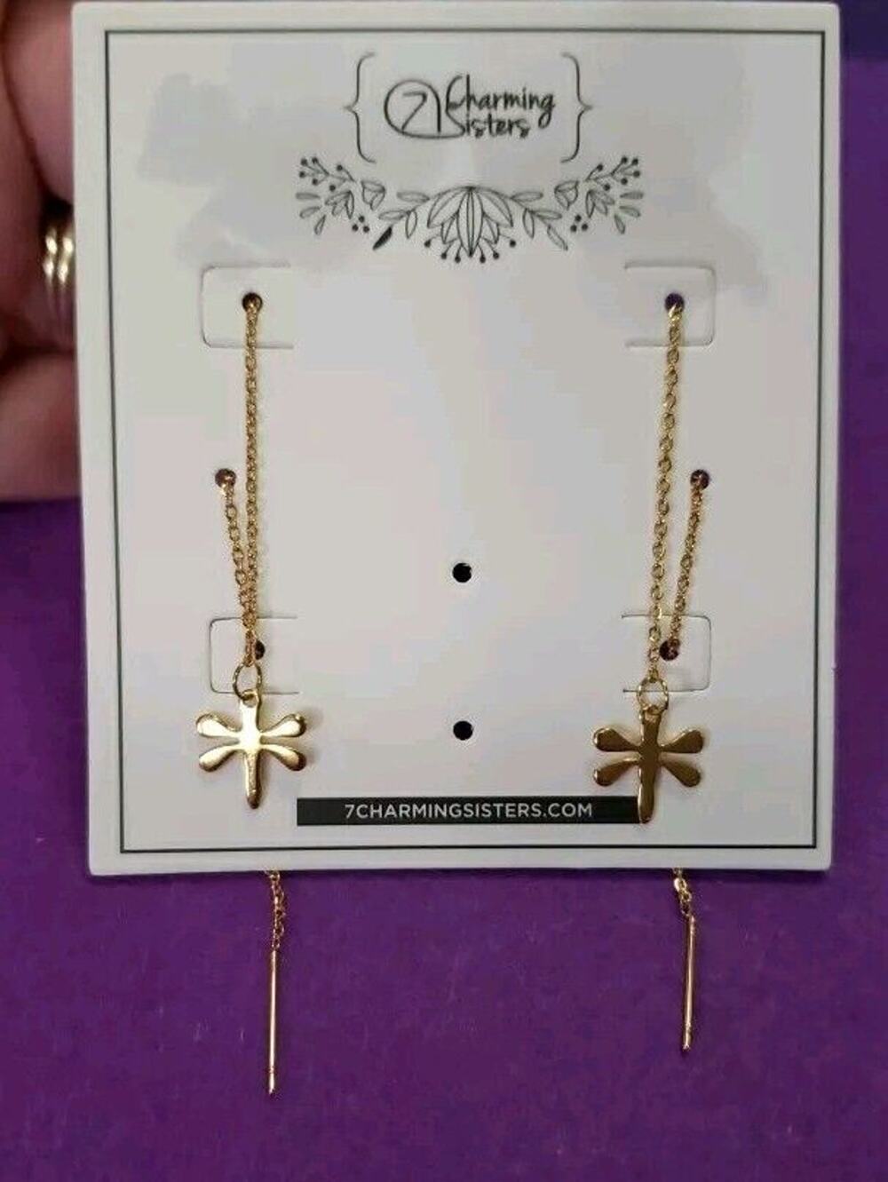 Dragonfly Long Dangle Threader Chain Earrings Shiny Yellow Gold Tone New